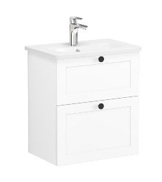 Vitra Root Classic 68666 Lavabo Dolabı, Çift Çekmeceli, 60 Cm, Dar, Mat Beyaz, Yuvarlak Lavabolu